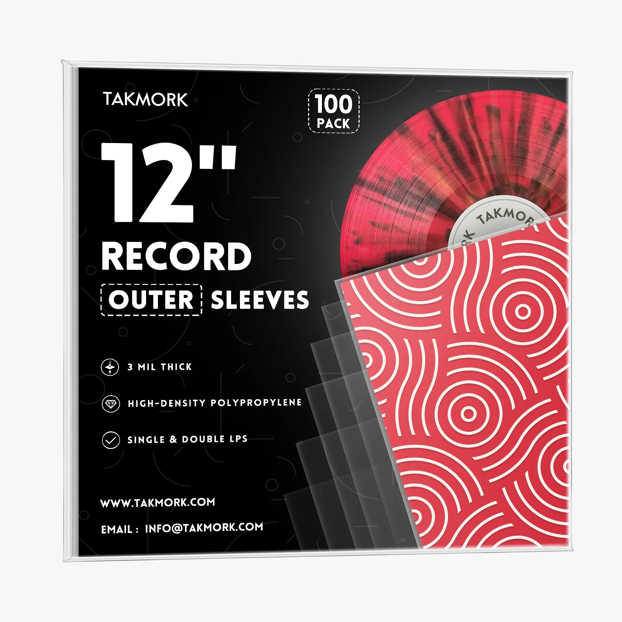 TAKMORK vinyl record outer sleeves 100 pack with 3mil thick