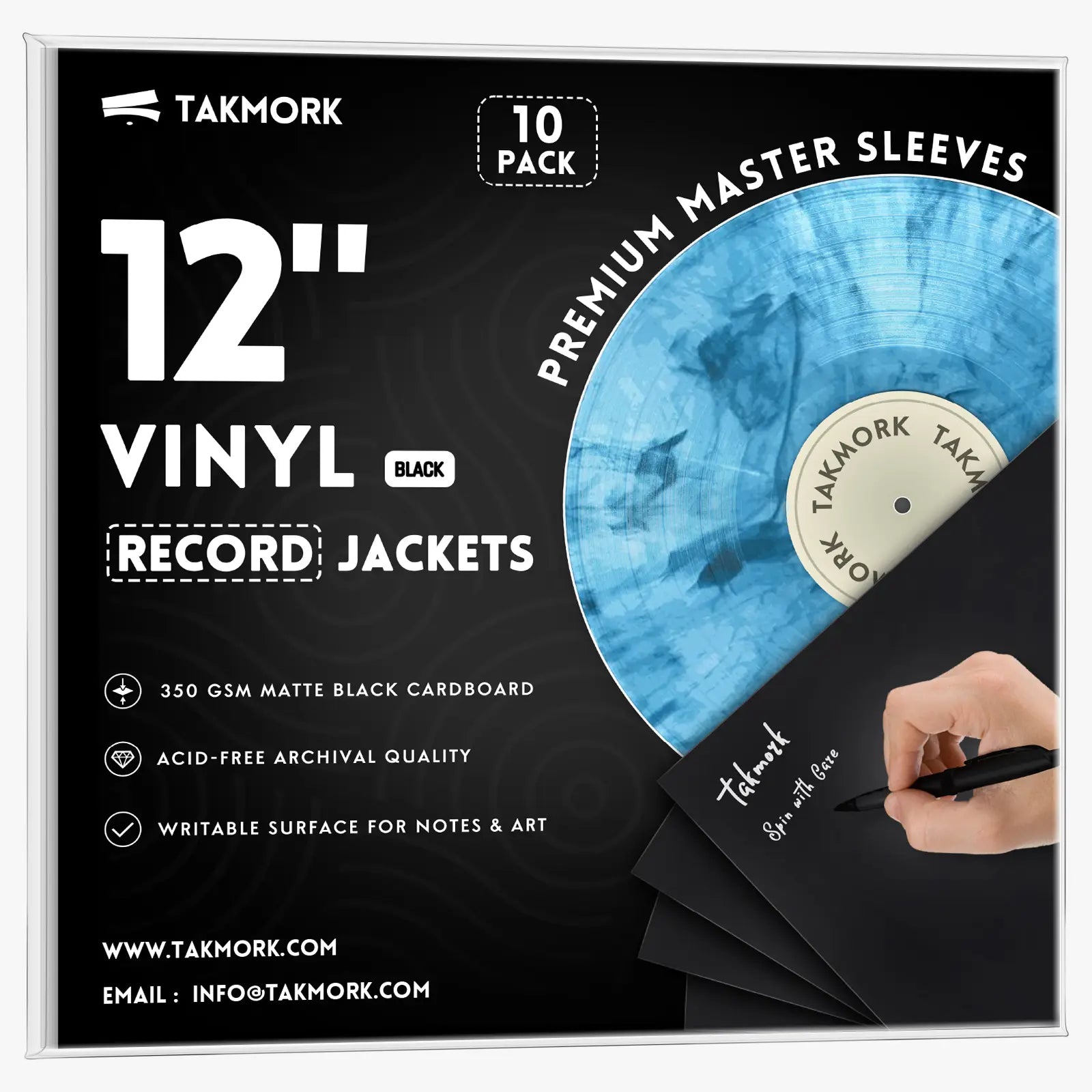 12-Inch Black Blank Album Jackets – 350gsm Vinyl Record Covers