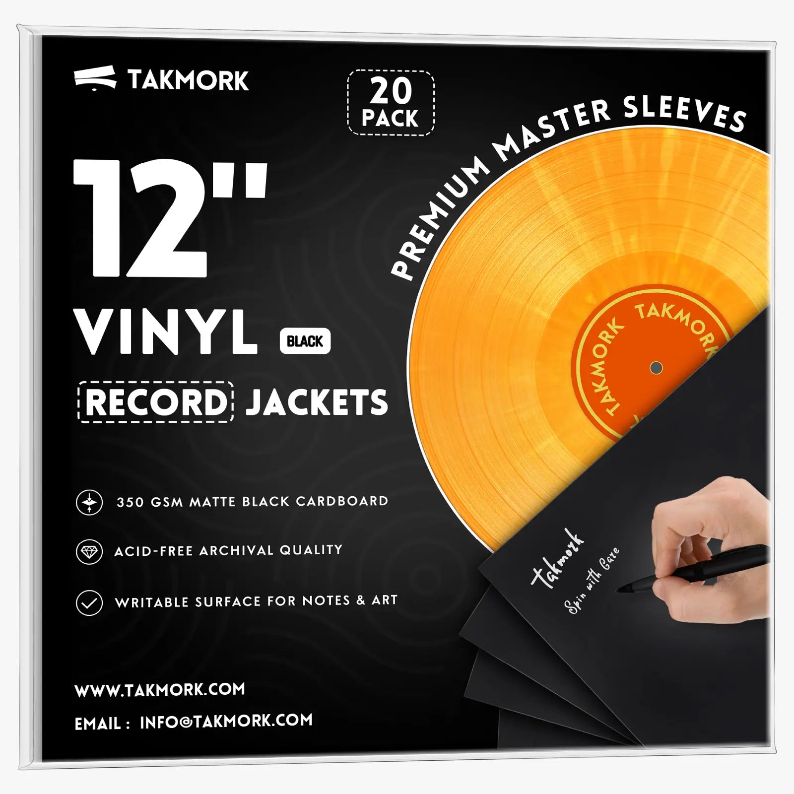 12-Inch Black Blank Album Jackets – 350gsm Vinyl Record Covers