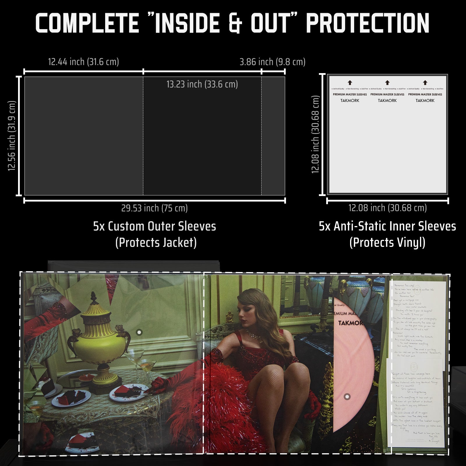 Custom Sleeves for Taylor Swift "The Life of a Showgirl" Vinyl - 5x Tri-Fold Outer & 5x Anti-Static Inner Bundle