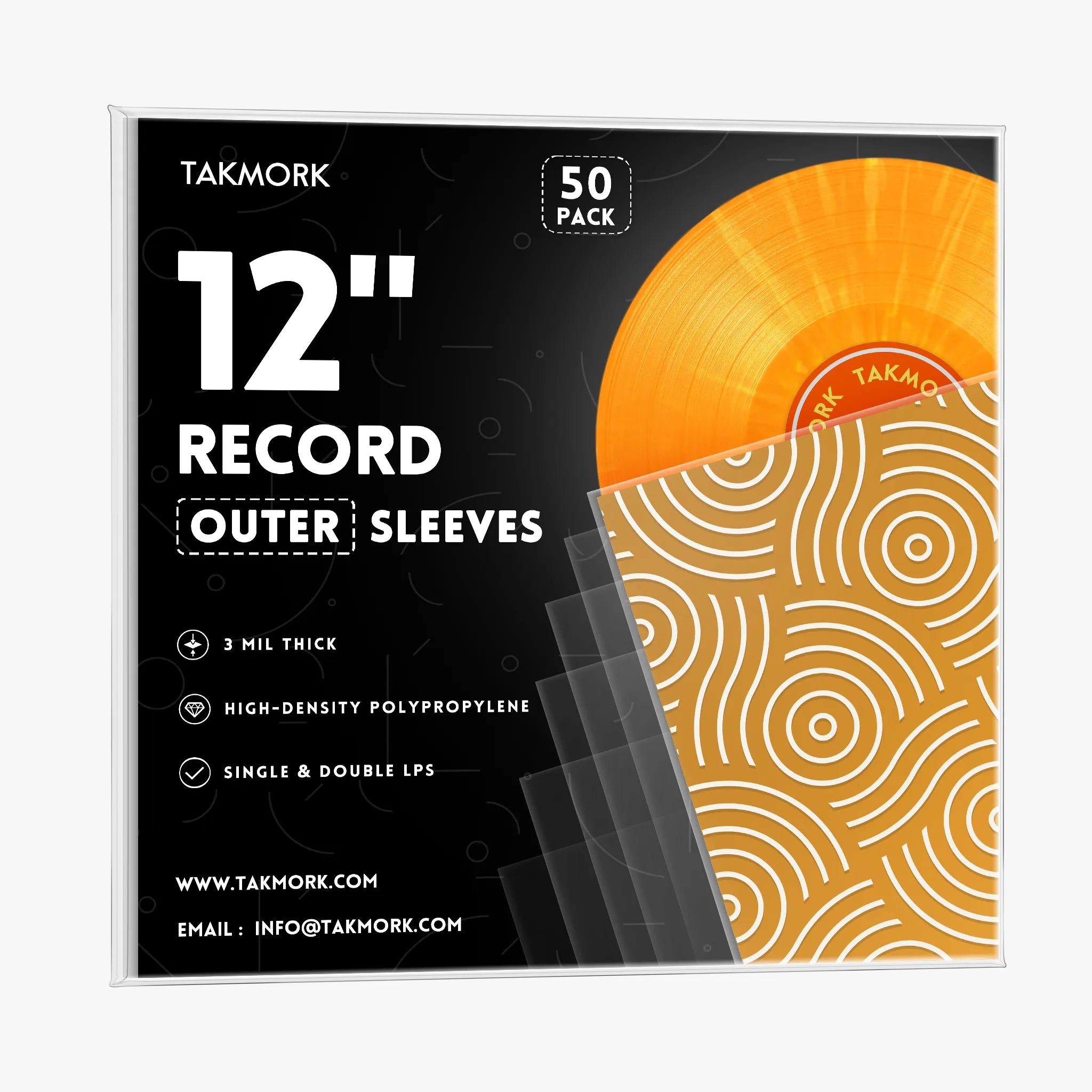 TAKMORK vinyl record outer sleeves 50 pack with 3mil thick