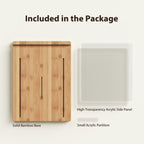 TAKMORK Record Storage Holder is made of high density transparent acrylic sheet with thick bamboo material，The vinyl records holder measures approximately 11 x 14.57 x 9.84 inches，enough to hold about 45 records without worrying about tipping.The simple yet elegant combination of natural wood and clear acrylic ensures it complements various home decoration styles. 