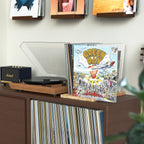 TAKMORK Record Storage Holder is made of high density transparent acrylic sheet with thick bamboo material，The vinyl records holder measures approximately 11 x 14.57 x 9.84 inches，enough to hold about 45 records without worrying about tipping.The simple yet elegant combination of natural wood and clear acrylic ensures it complements various home decoration styles. 